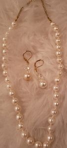 Gold Tone Faux Pearl Necklace and Earring Set